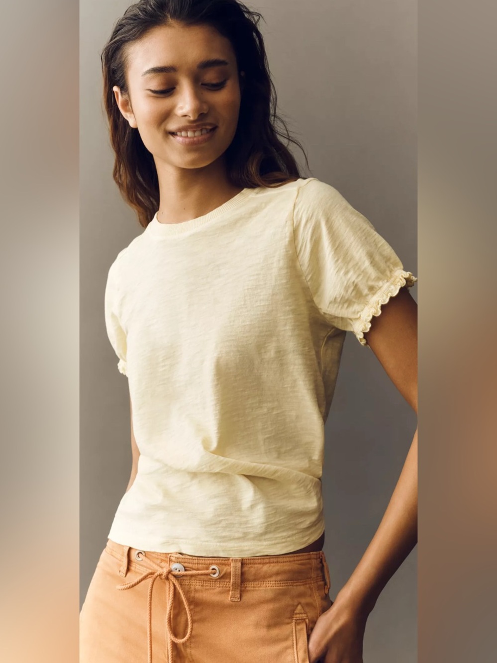 Pilcro Bennie 100% Cotton Slim Puff Sleeve Tee Pilcro